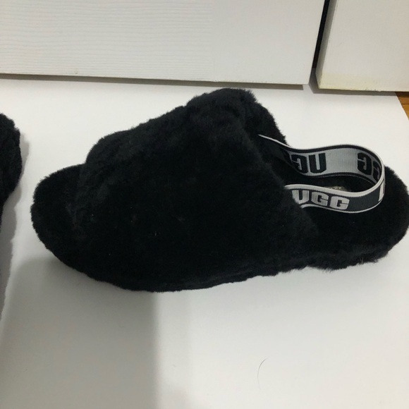 Women’s Black Ugg Slippers open toe with Logo straps size 8 loungewear fuzzy - Picture 11 of 14